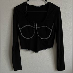 Mixed Threads Black Raw Stitch Long Sleeve Crop Top